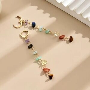Dangle Earrings Colorful Gemstone Beads‎ Gold Tone Drop Earrings